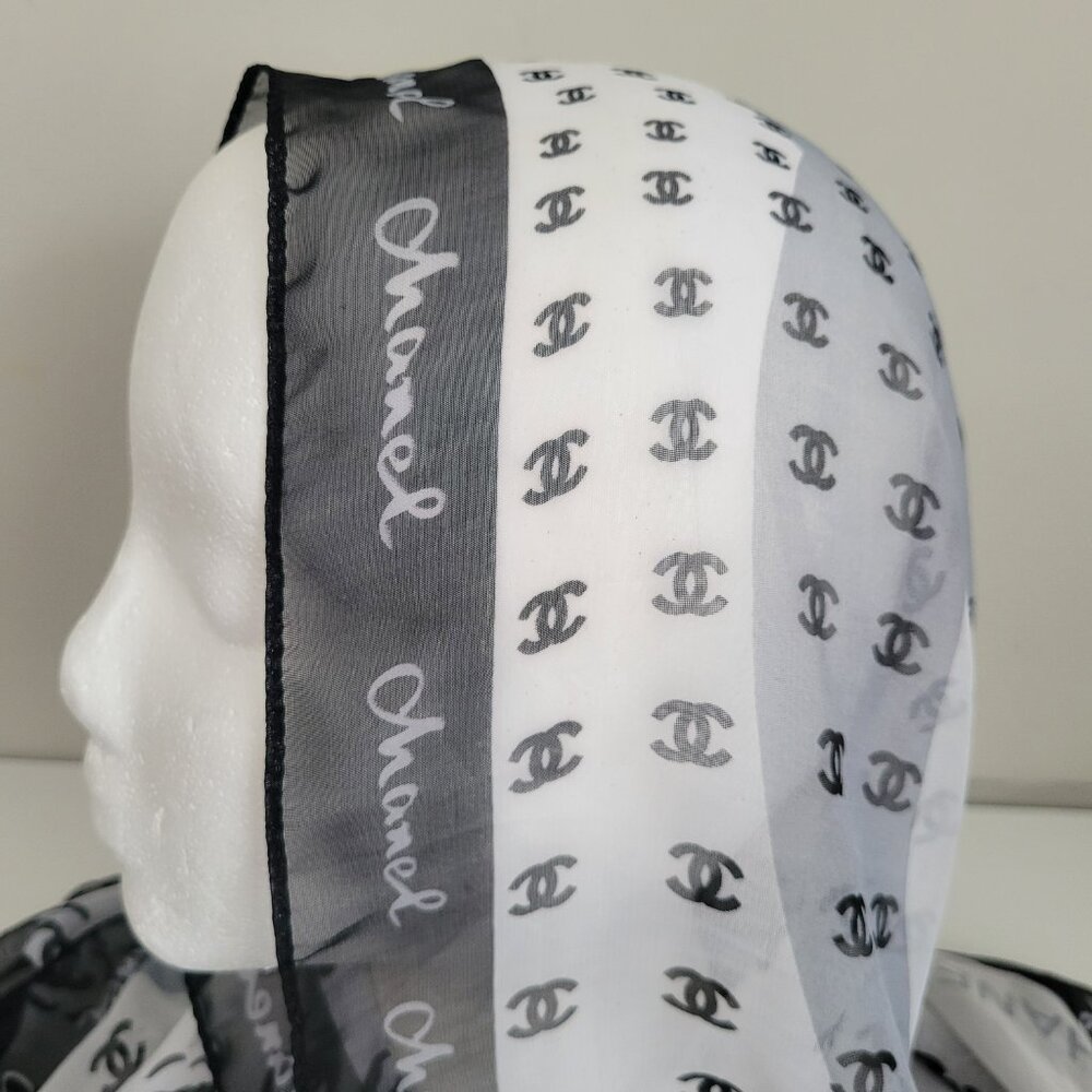 Vintage Chanel Black and White 100% Silk Scarf Long Rectangular RARE 59 x 20 - Picture 10 of 16